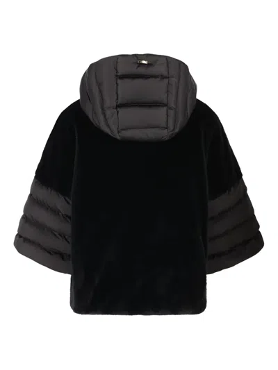Herno Satin Short Sleeve Faux Fur Jacket In Black