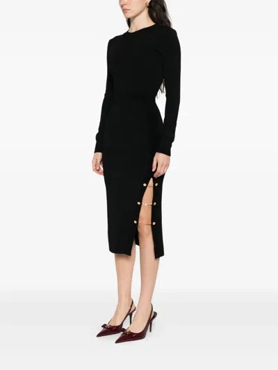 Elisabetta Franchi Midi Dress With Side Slit And Buttons In Black