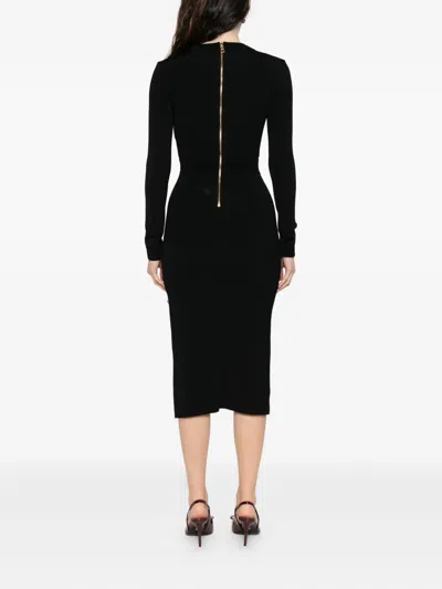Elisabetta Franchi Midi Dress With Side Slit And Buttons In Black