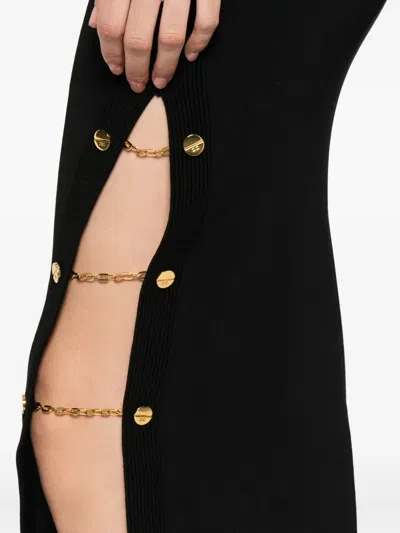 Elisabetta Franchi Midi Dress With Side Slit And Buttons In Black