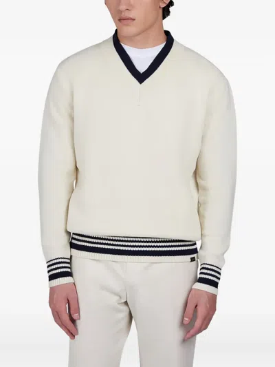Paul & Shark Sweater In Re-wool With V-neck In White