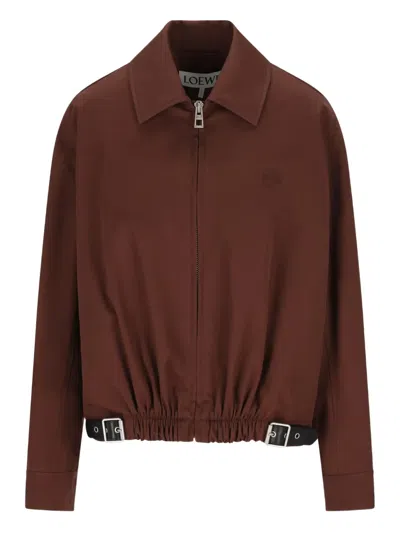 Loewe Womens Coffee Belted Classic Cotton-blend Jacket In Brown