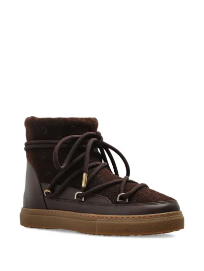 Inuikii Felt Wedge Leather-trimmed Snow Boots In Brown