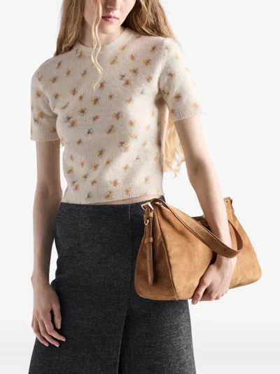 Prada Womens Yellow Floral-intarsia Short-sleeved Wool Jumper In Neutral