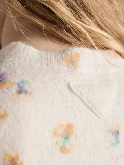 Prada Womens Yellow Floral-intarsia Short-sleeved Wool Jumper In Neutral