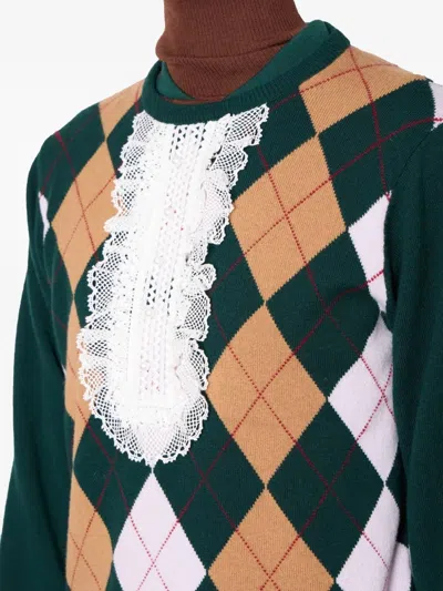 菱形纹蕾丝拼接毛衣