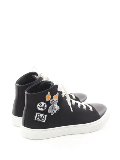 Pre-owned Hermes Embroidered-patch High-top Sneakers In Black