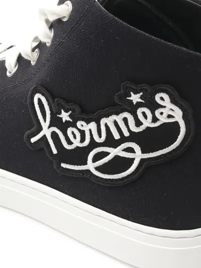 Pre-owned Hermes Embroidered-patch High-top Sneakers In Black