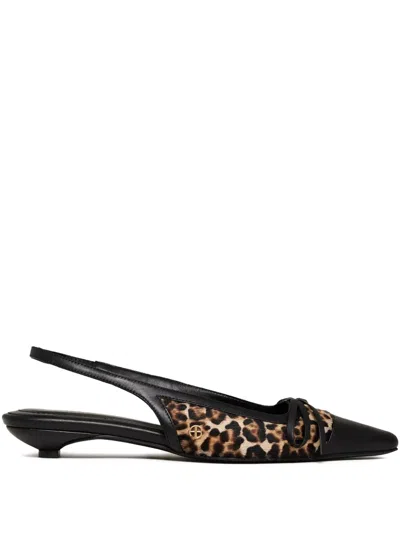 Anine Bing Zoey Leopard-print Slingback Ballet Flats In Black