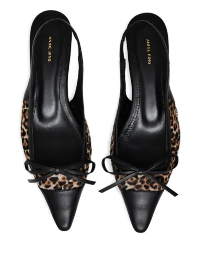 Anine Bing Zoey Leopard-print Slingback Ballet Flats In Black