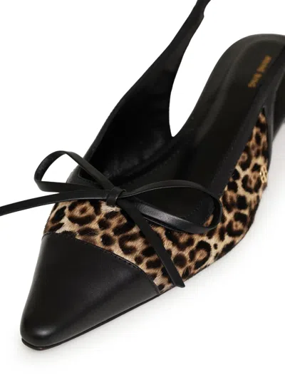 Anine Bing Zoey Leopard-print Slingback Ballet Flats In Black