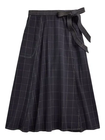 Rrl Checked Wrap Midi Skirt In Black
