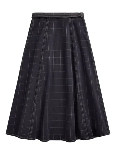 Rrl Checked Wrap Midi Skirt In Black