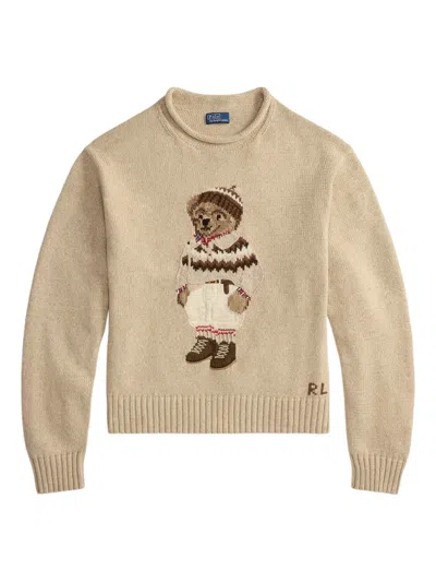Polo Ralph Lauren Bear-embroidered Crew-neck Jumper In Neutral
