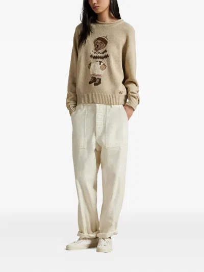 Polo Ralph Lauren Bear-embroidered Crew-neck Jumper In Neutral