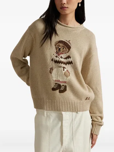 Polo Ralph Lauren Bear-embroidered Crew-neck Jumper In Neutral