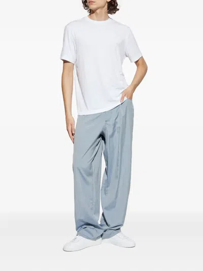 Giorgio Armani Pleated Denim-effect Silk Trousers In Black