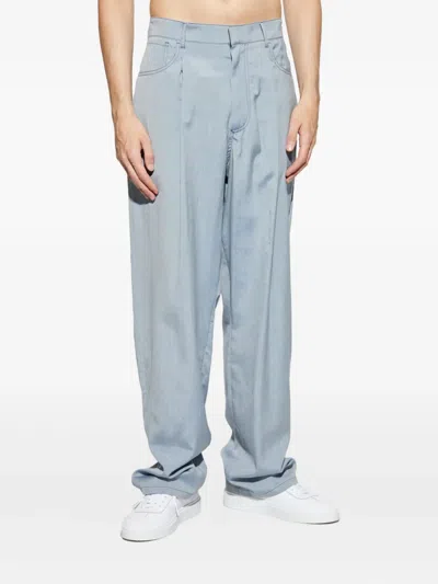 Giorgio Armani Pleated Denim-effect Silk Trousers In Black