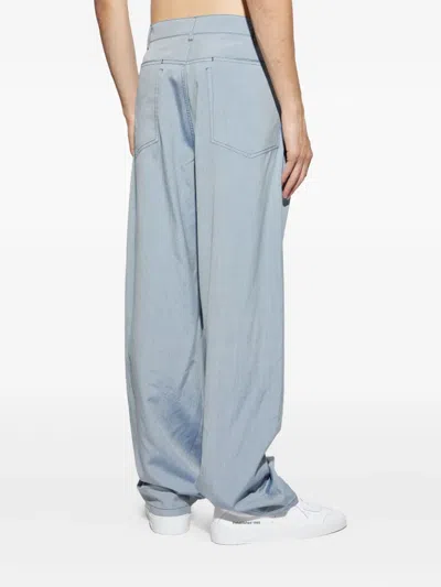 Giorgio Armani Pleated Denim-effect Silk Trousers In Black