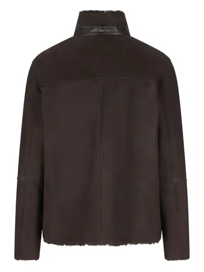 Herno Shearling Zip-front Jacket In Brown