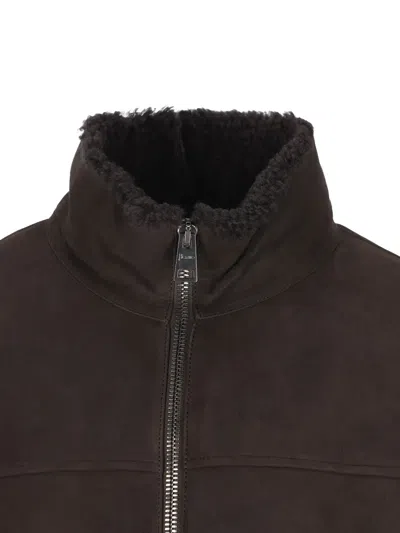 Herno Shearling Zip-front Jacket In Brown