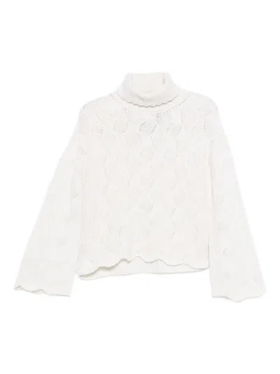 Twinset Textured Cable Knit Sweater With High Turtleneck In Neutral