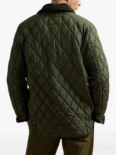Polo Ralph Lauren Green Jacket With Corduroy Collar And Logo Patch On The Sleeve In Cotton Man In Green