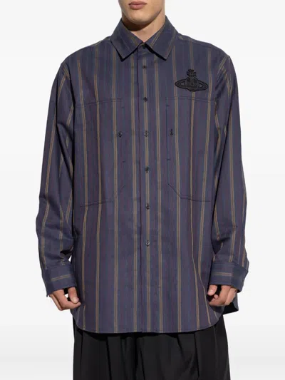 Vivienne Westwood Orb-embellishment Stripe-pattern Shirt In Purple