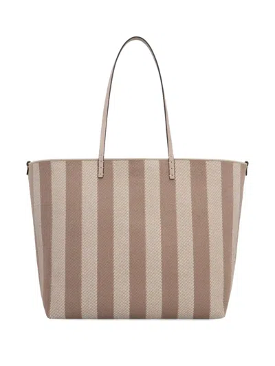 Fendi Pequin Striped And Ff Fabric Roll Large Reversible Shopper In Gray