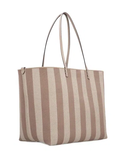 Fendi Pequin Striped And Ff Fabric Roll Large Reversible Shopper In Gray