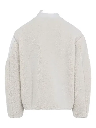 Moose Knuckles Textured Fleece Jacket With Smooth Fabric Panels And High Collar In White