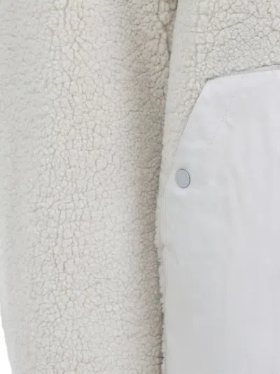 Moose Knuckles Textured Fleece Jacket With Smooth Fabric Panels And High Collar In White