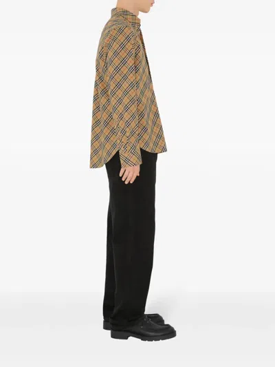 Burberry Cotton Check Shirt With Button-down Collar In Yellow