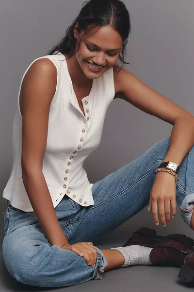Pilcro Sleeveless Button-front Knit Top In White