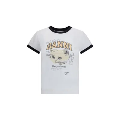 Ganni Women White Crewneck T-shirt With Maxi Logo On The Front In Cotton Jersey Woman In White
