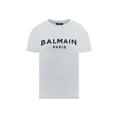 Balmain Women Logo Organic Cotton T-shirt In White