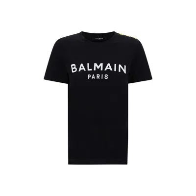 Balmain T -shirt Paris Logo Print Black In Black