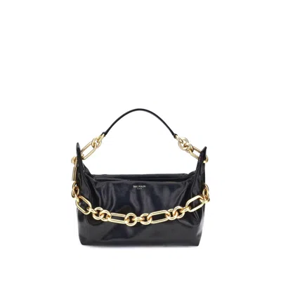 Balmain Sync Medium Shoulder Bag In Black Leather In Black