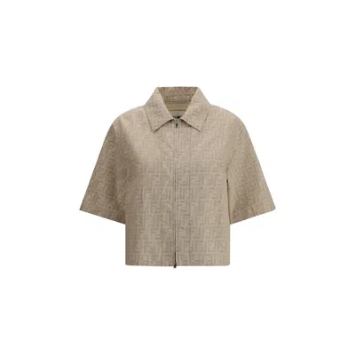 Fendi Ff Chambray Jacket In Brown