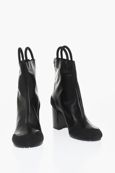 Random Identities Leather Handle Booties With Vibram Sole 8cm In Black