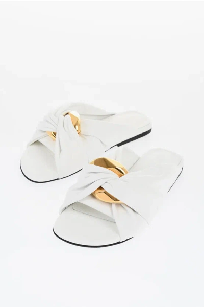 Jw Anderson Leather Knot Slides With Chain Detail In White