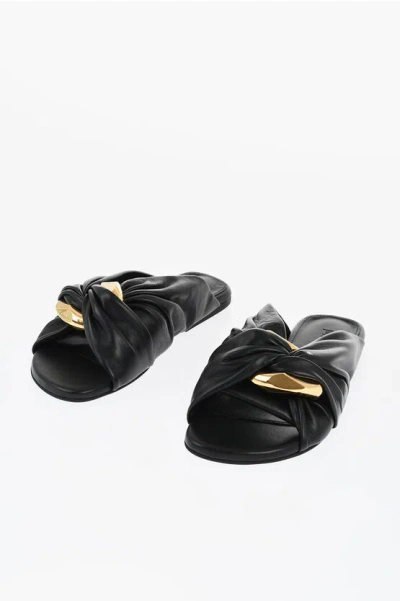 Jw Anderson Leather Knot Slides With Chain Detail In Black