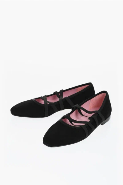 Carel Paris Suede Tutu Ballet Flats With Elastic Straps In Black