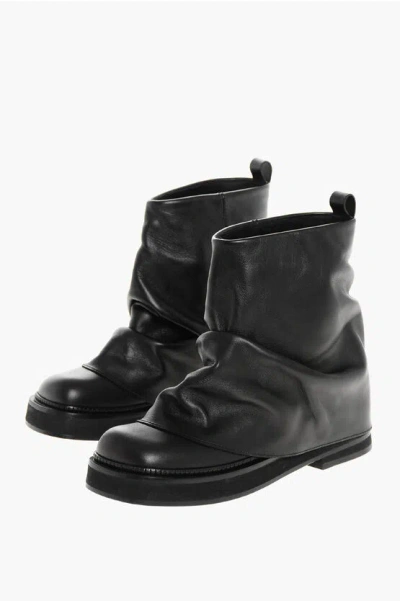 Attico Solid Color Leather Boots With Squared Toe In Black