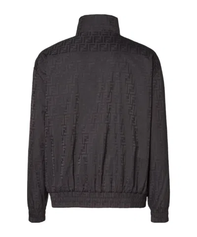 Fendi Men Black Jacket With High Neck And All-over Ff Motif In Tech Fabric Man In Black
