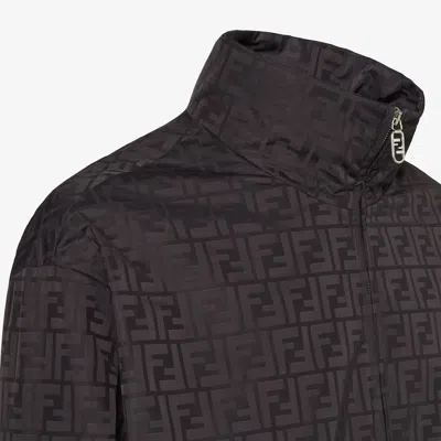 Fendi Men Black Jacket With High Neck And All-over Ff Motif In Tech Fabric Man In Black