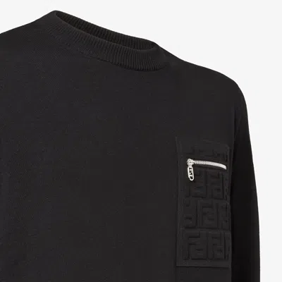 Fendi Regular Fit Wool Blend Pullover With Pockets In Black