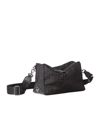 Fendi Black Leather And Black Ff Nylon Bag In Black