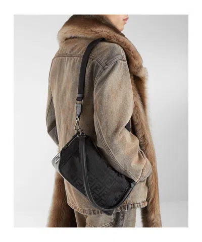 Fendi Black Leather And Black Ff Nylon Bag In Black