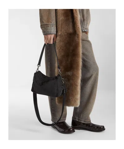 Fendi Black Leather And Black Ff Nylon Bag In Black